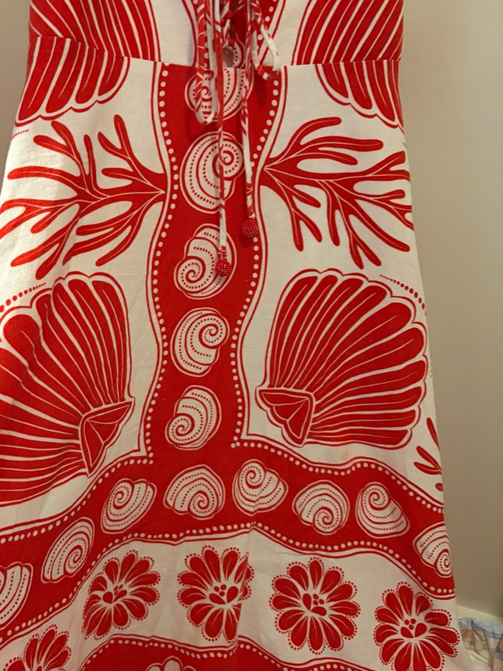 FARM Rio Red White Shell Print Linen Blend Maxi Dress Size Small - Picture 9 of 9